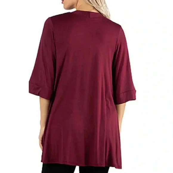 ☘️ NWT 24/7 Open Front 3/4 Sleeve Cardigan, Size 3X (16/18), Wine - Picture 3 of 6